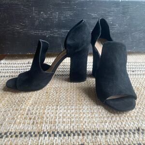 Black Karl Lagerfeld‎ suede block open toe heel sandals stunning 10 / 41